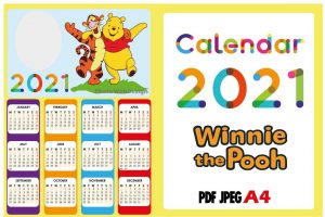 Calendar 2021 Winnie The Pooh, Calendar for 2021 Cartoon Characters