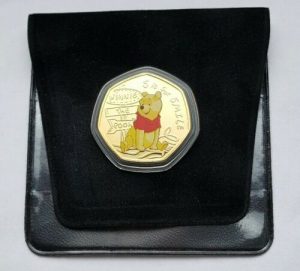 Disney Winnie the Pooh Bear - S is for Smile 50p Gold Plated Medal Coin