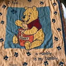 LARGE Vintage Beacon Disney Winnie the Pooh Woven Throw Children Blanket Fringe