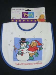 New Vintage Winnie the Pooh & Snowman Christmas Self Fastener Baby Bib