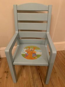 Solid Oak Child’s Chair Hand Painted Winnie The Pooh Scene