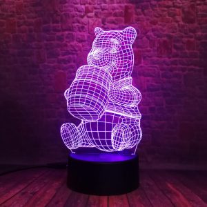 Winnie Pooh Night Light for Girl Teddy Honey Bear Cartoon 3D Optical 7 Color Change Decor Room Baby Sleep Mood