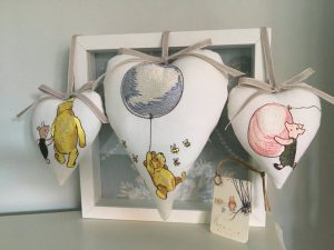 Winnie The Pooh & Balloon Embroidered Large Fabric Hanging Heart Nursery Room Decor