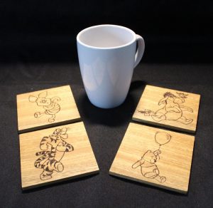 Winnie The Pooh engraved set of 4 wood coasters